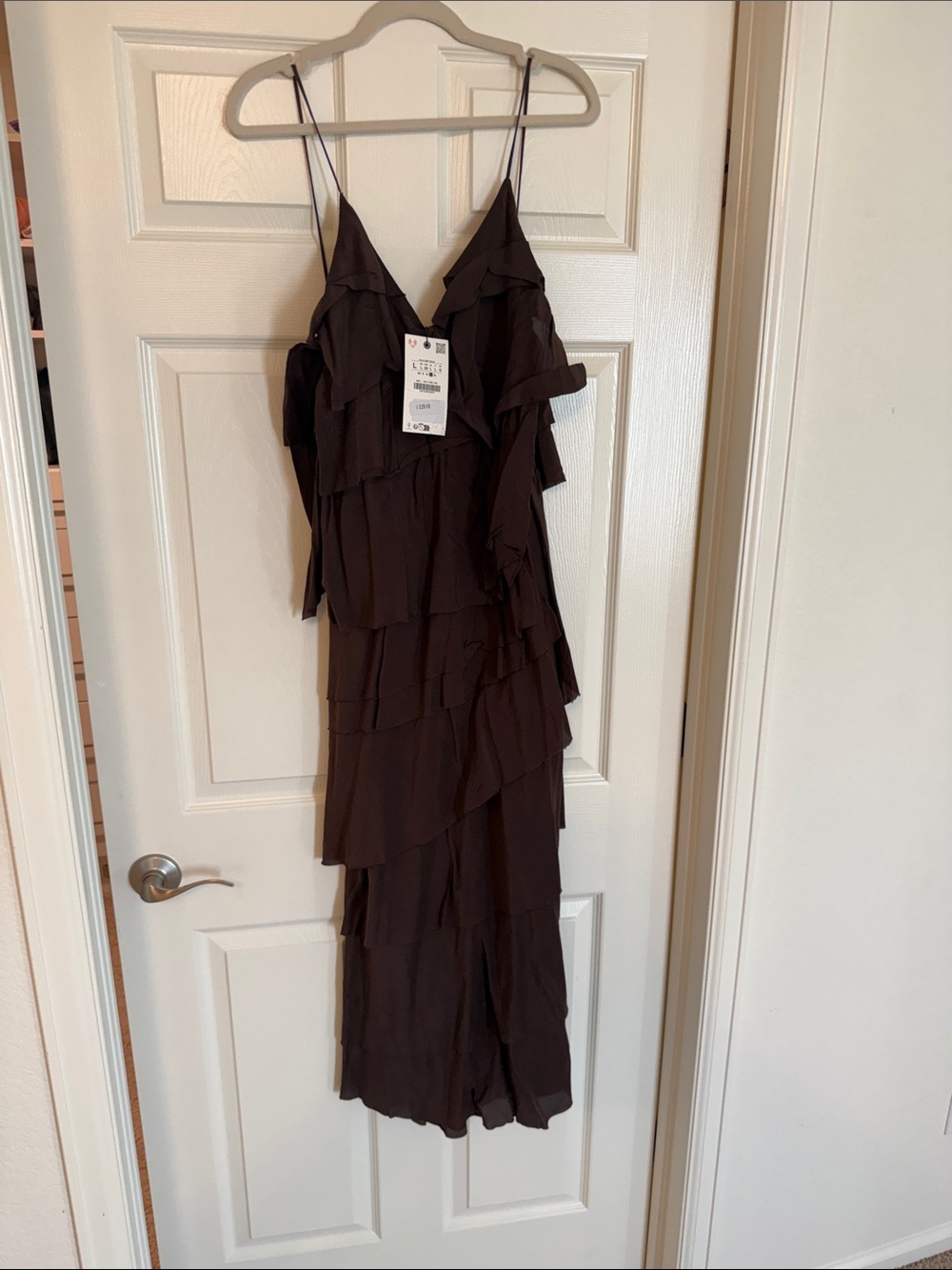 Zara Dark Brown Ruffled Tiered Maxi Dress